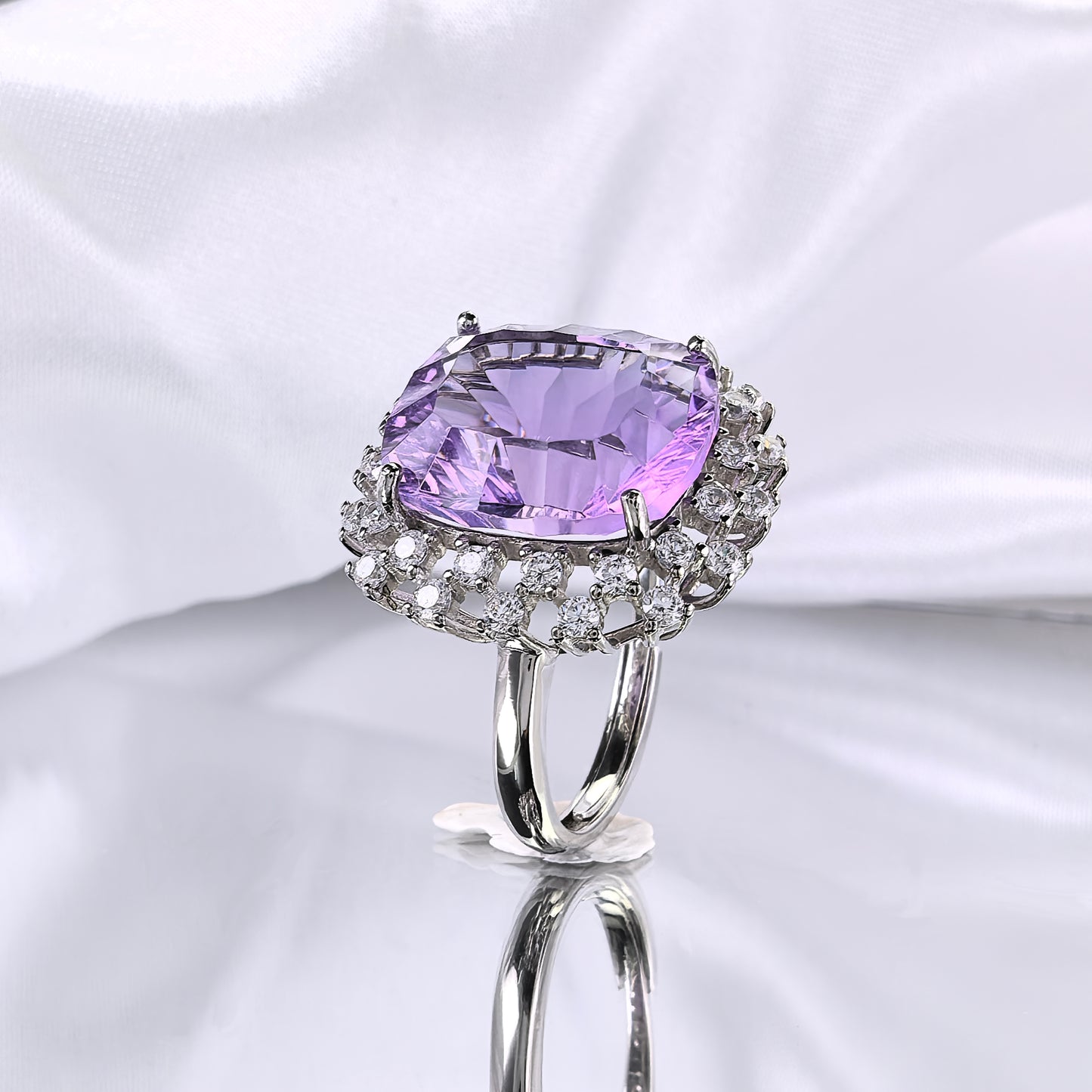 Unique Rhodium Plated Sterling Silver 925 Jewellery Natural Amethyst Ring