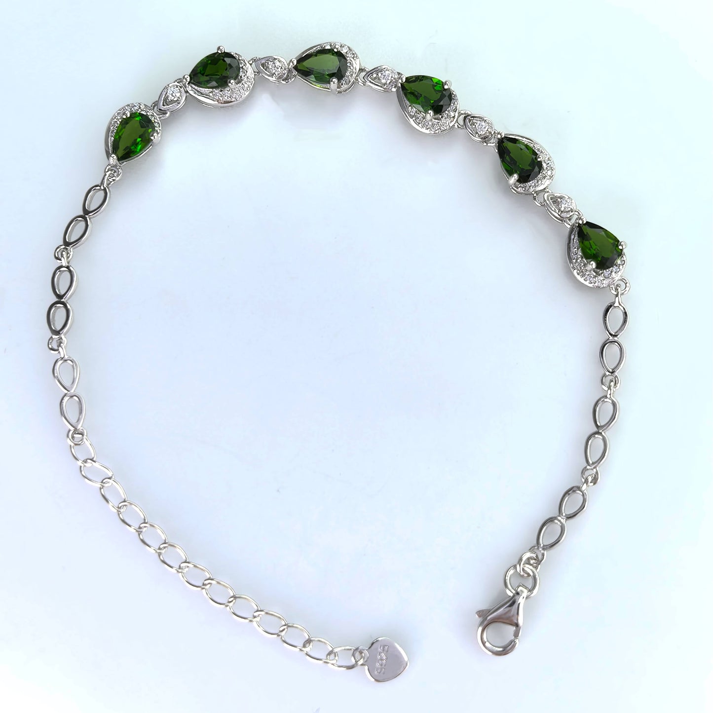 Delicate Rhodium Plated 925 Silver Jewelry Natural Diopside Bracelet