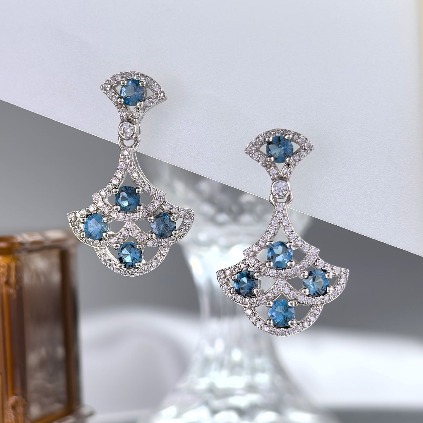 Graceful Rhodium Plated Silver 925 Jewelry Natural London Blue Topaz Drop Earrings