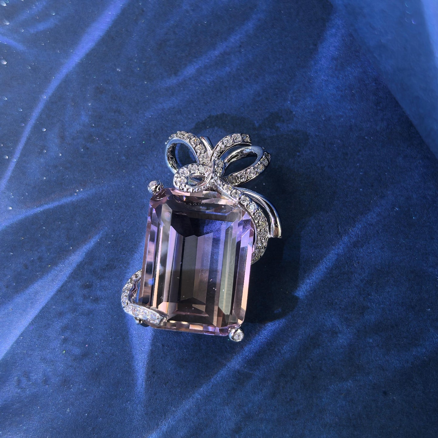 Delicate Rhodium Plated 925 Silver Jewelry Natural Ametrine Bow Pendant