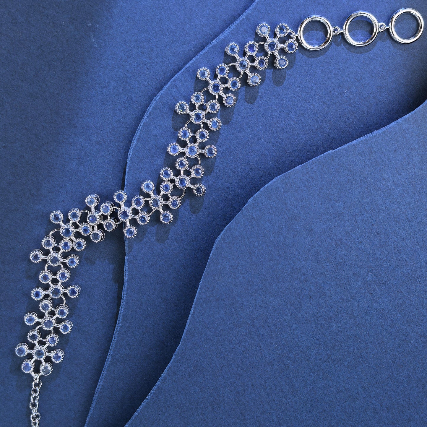 Luxurious Rhodium Plated 925 Sterling Silver Natural Sapphire Bracelet