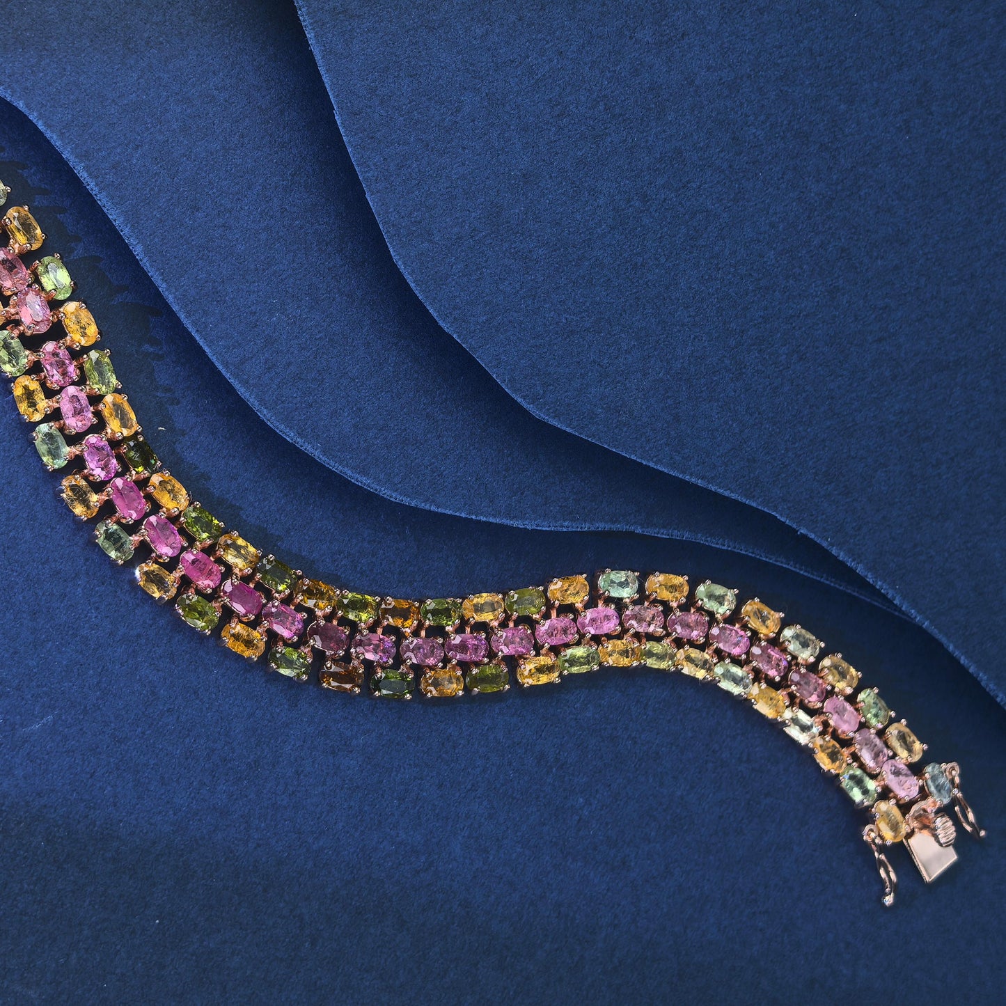 Luxurious Rose Gold Plated Silver 925 Jewelry Natural Tourmaline Bracelet