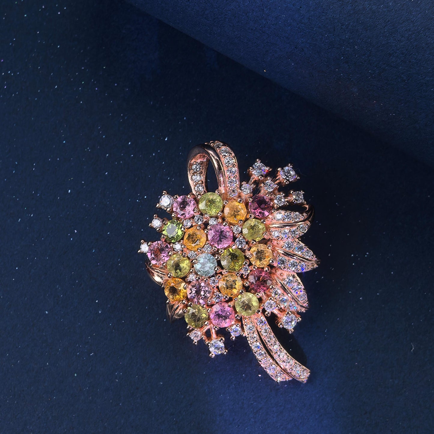 Dazzling Rose Gold Plated 925 Silver Fine Jewelry Natural Tourmaline Brooch