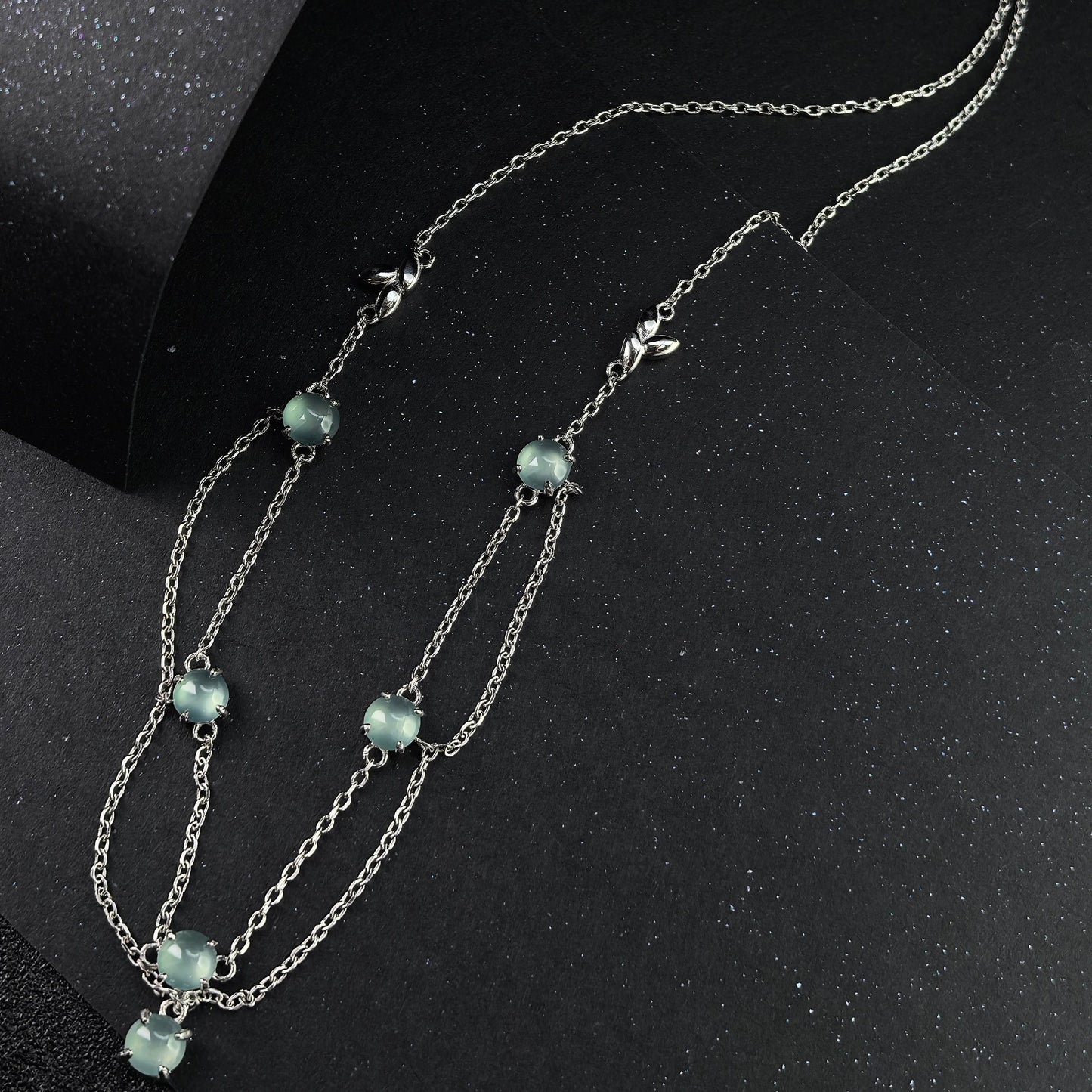 Gorgeous Rhodium Plated Silver 925 Jewelry Natural Jadeite Necklace