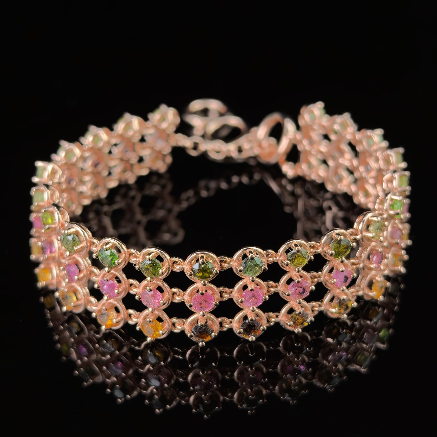 Delicate Rose Gold Plated Silver 925 Jewelry Natural Tourmaline Bracelet