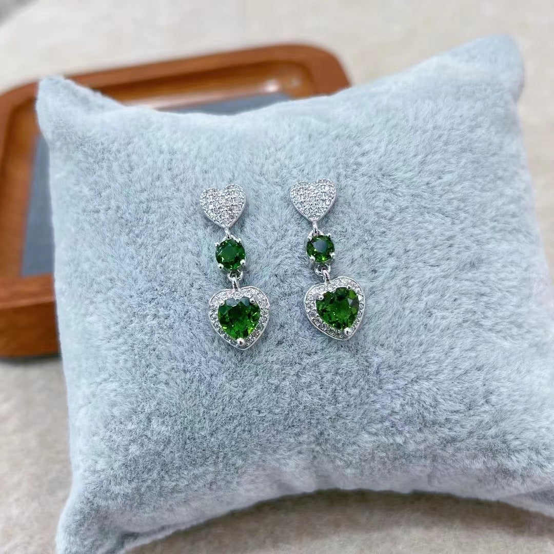 Wholesale Rhodium Plated 925 Sterling Silver Natural Olivine Green Gemstone Heart Stud Earrings
