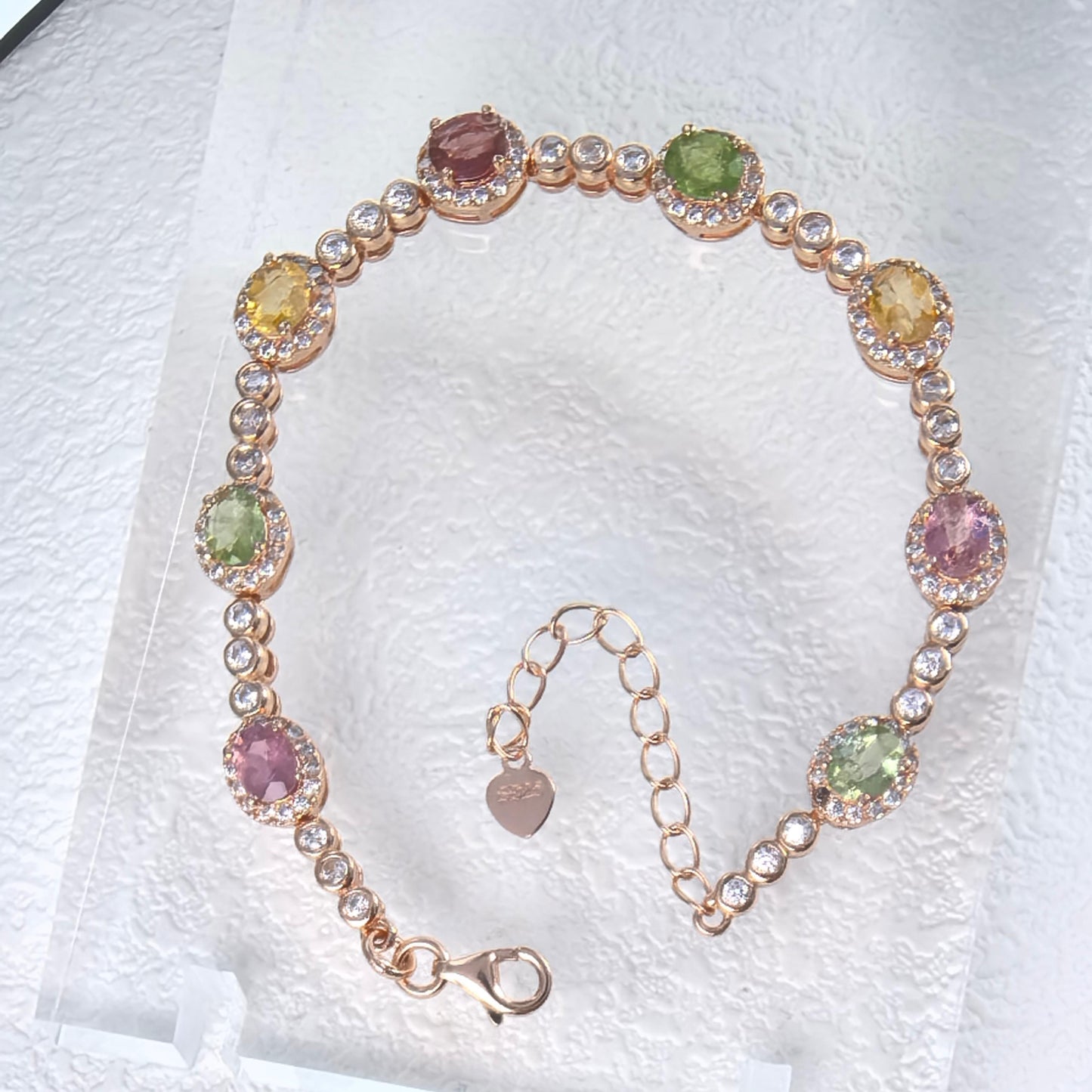 Graceful Rose Gold Plated 925 Silver Natural Tourmaline Bracelet