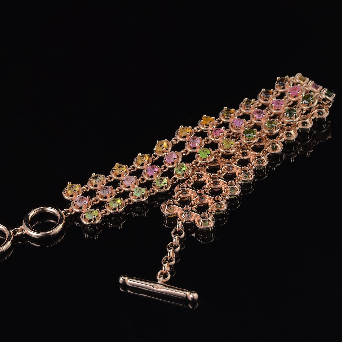 Delicate Rose Gold Plated Silver 925 Jewelry Natural Tourmaline Bracelet