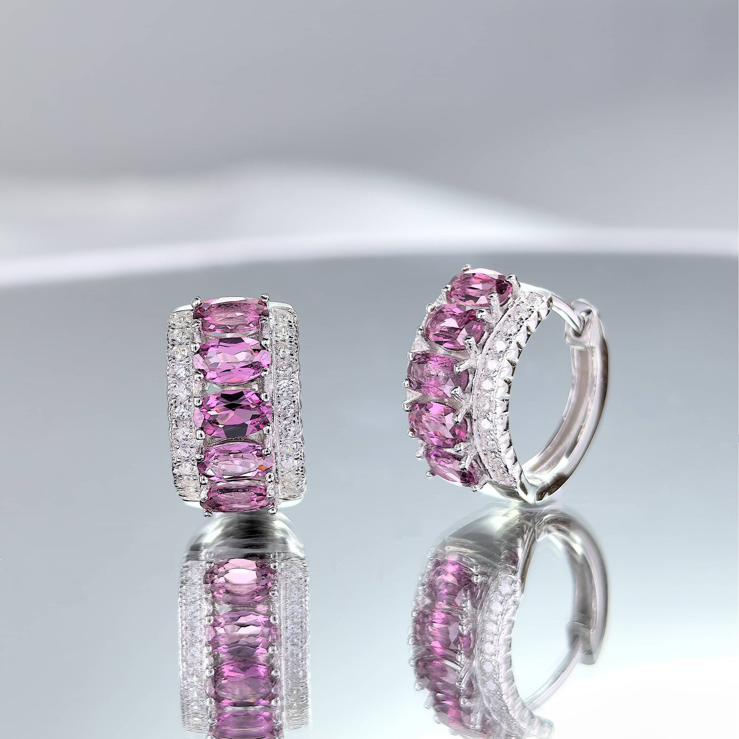 Gorgeous Rhodium Plated 925 Silver Jewelry Natural Pyrope Hoop Earrings