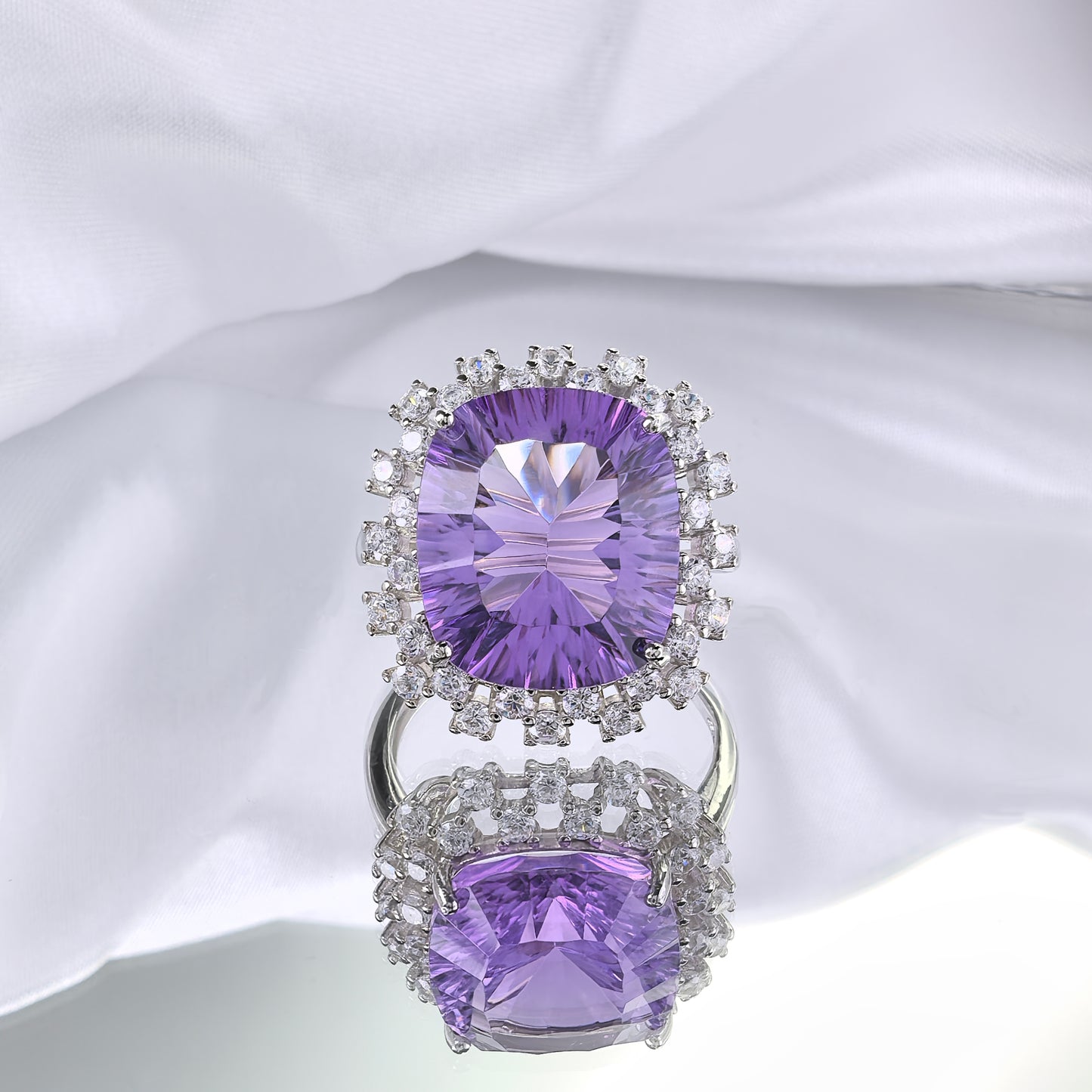 Unique Rhodium Plated Sterling Silver 925 Jewellery Natural Amethyst Ring