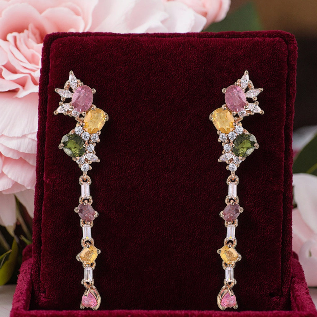Elegant Rose Gold Plated 925 Sterling Silver Natural Tourmaline Drop Earrings