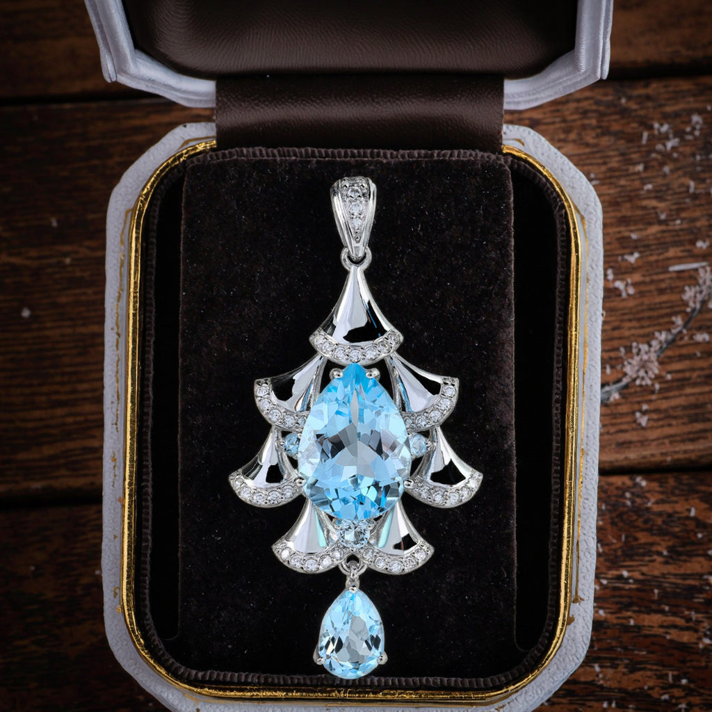 Elegant Rhodium Plated 925 Silver Pendant with Natural Sky Blue Topaz