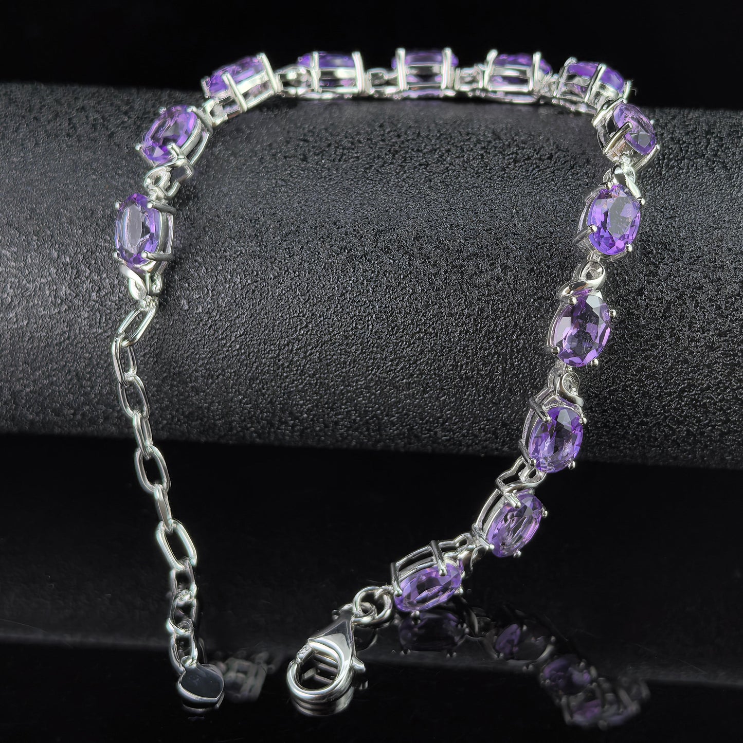 Charming Rhodium Plated Silver 925 Jewelry Natural Amethyst Bracelet