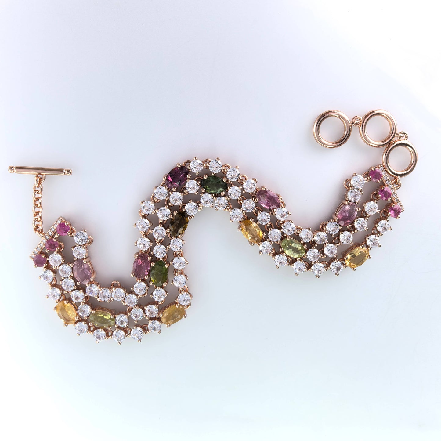 Noble Rose Gold Plated 925 Silver Jewelry Natural Tourmaline Bracelet