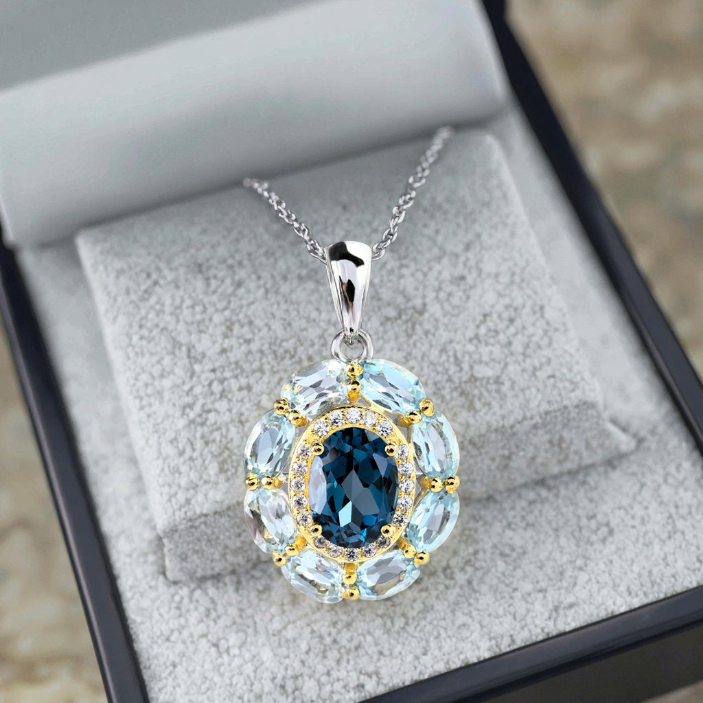 Classic Dual Color Plated 925 Sterling Silver Natural London Blue Topaz Pendant