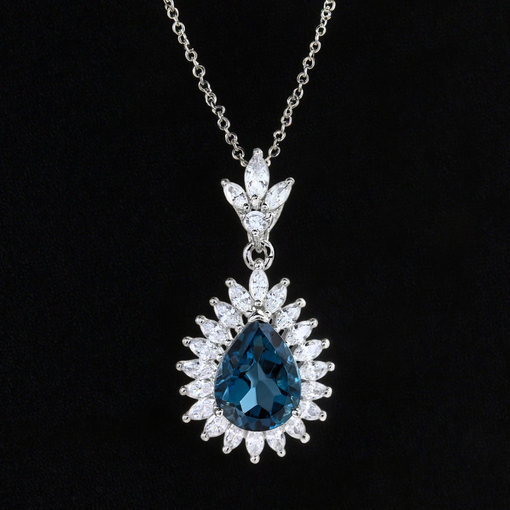 Sparkling Rhodium-Plated 925 Sterling Silver London Blue Topaz Pendant