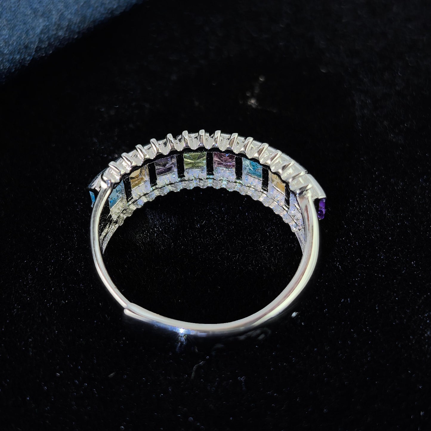 Exquisite Rhodium Plated 925 Silver Jewelry Multiple Natural Gemstone Ring