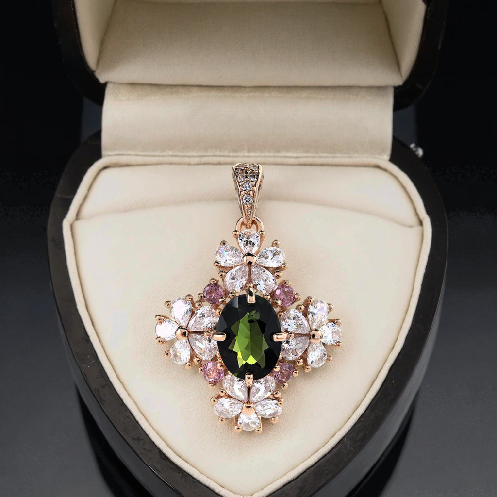 Delicate Rose Gold Plated 925 Silver Fine Pendant & Charm Natural Tourmaline