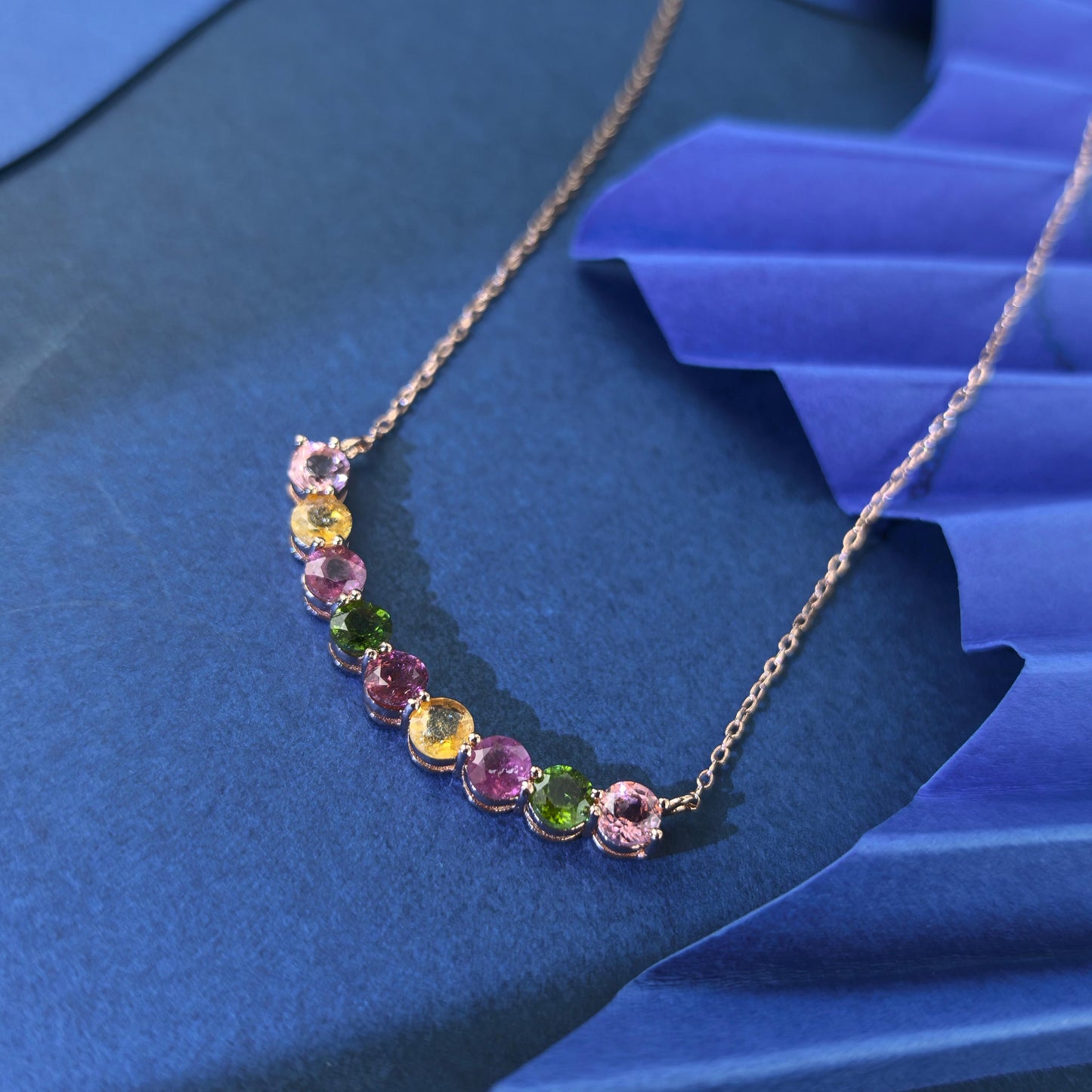 Gorgeous Rose Gold Plated Silver 925 Jewelry Natural Tourmaline Necklace