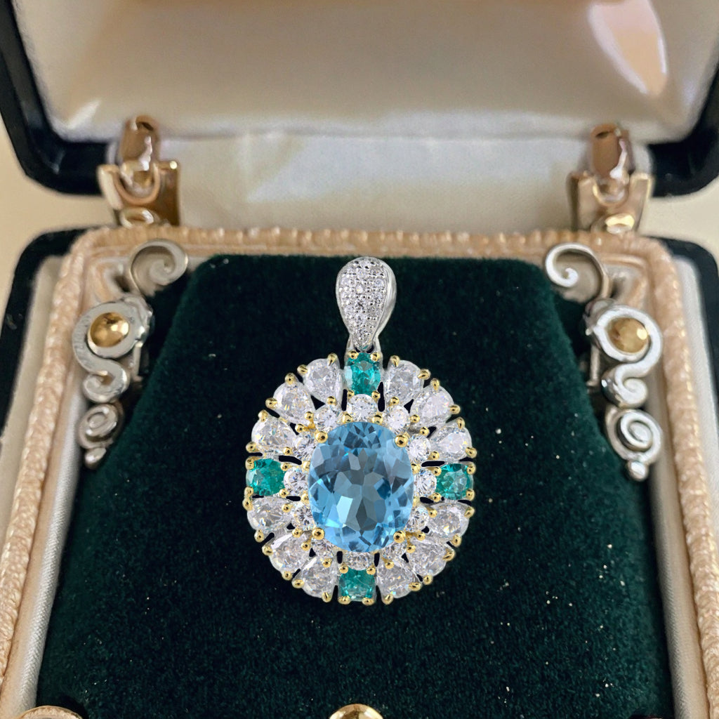 Sparkling Dual Color Plated 925 Sterling Silver for Swiss Blue Topaz Pendant