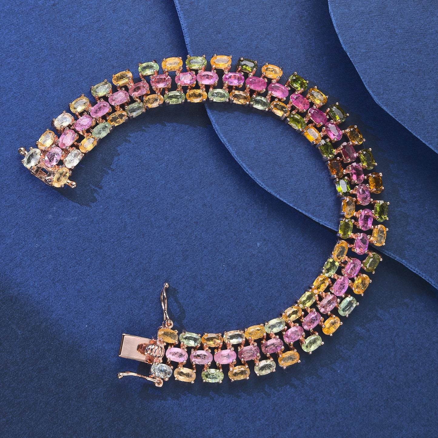Luxurious Rose Gold Plated Silver 925 Jewelry Natural Tourmaline Bracelet