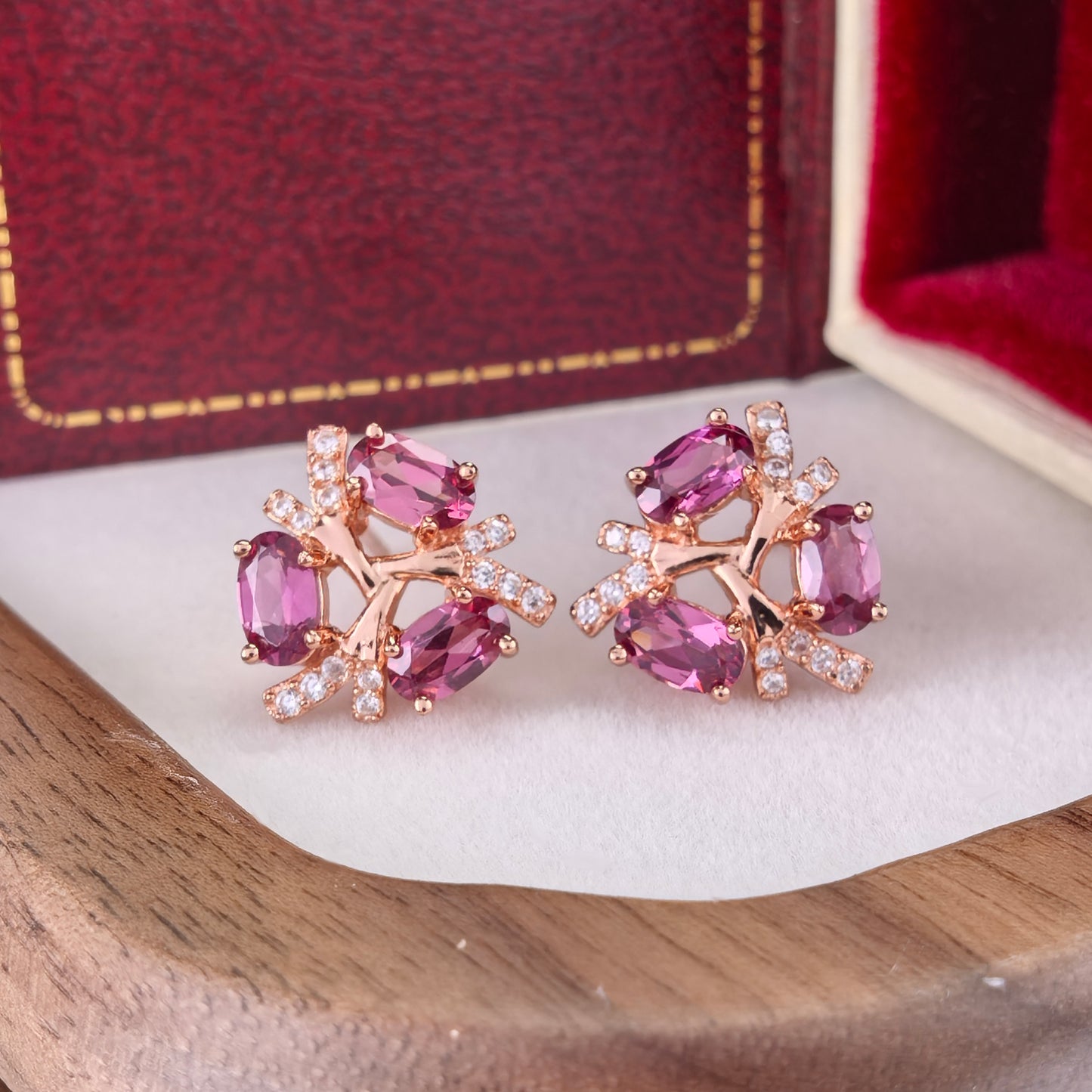 Delicate Rose Gold Plated Silver 925 Jewelry Natural Pyrope Stud Earrings