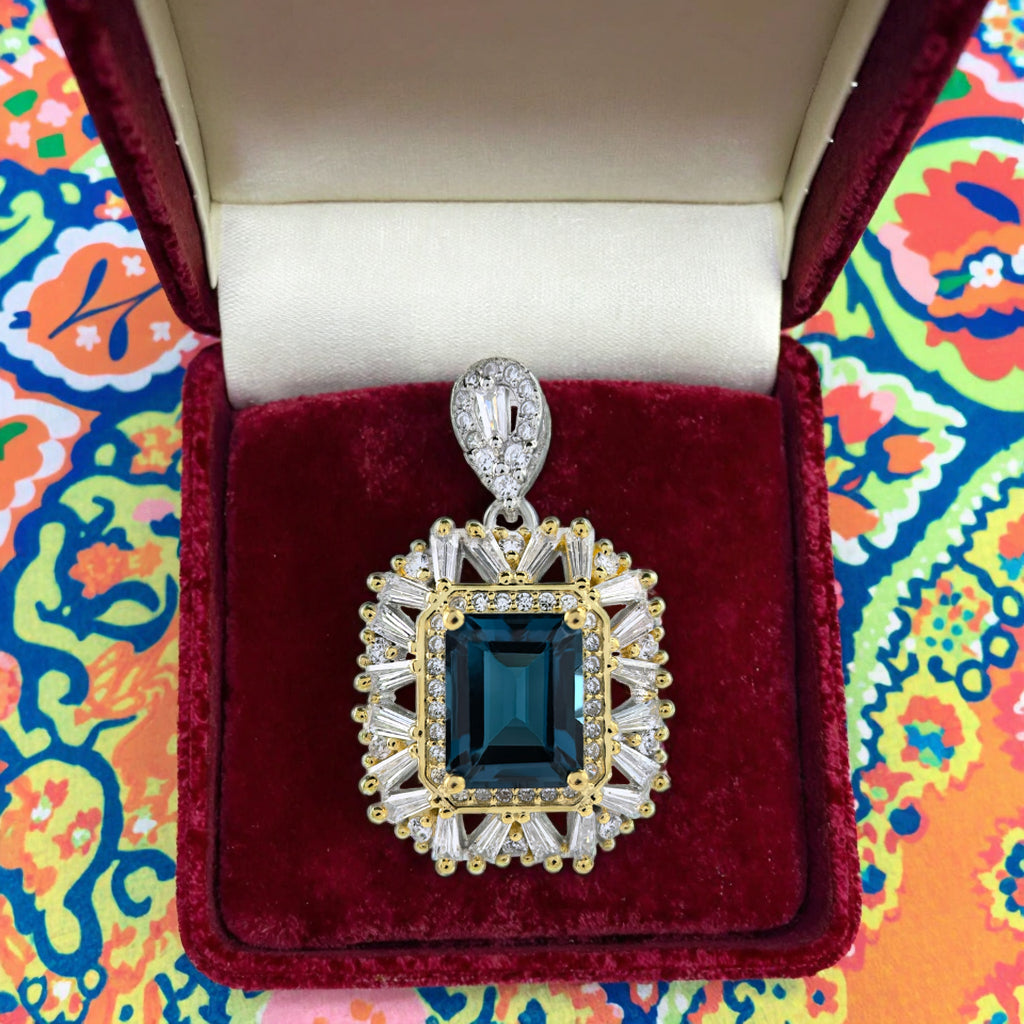 Unique Dual Color Plated Silver 925 Pendant with Natural London Blue Topaz