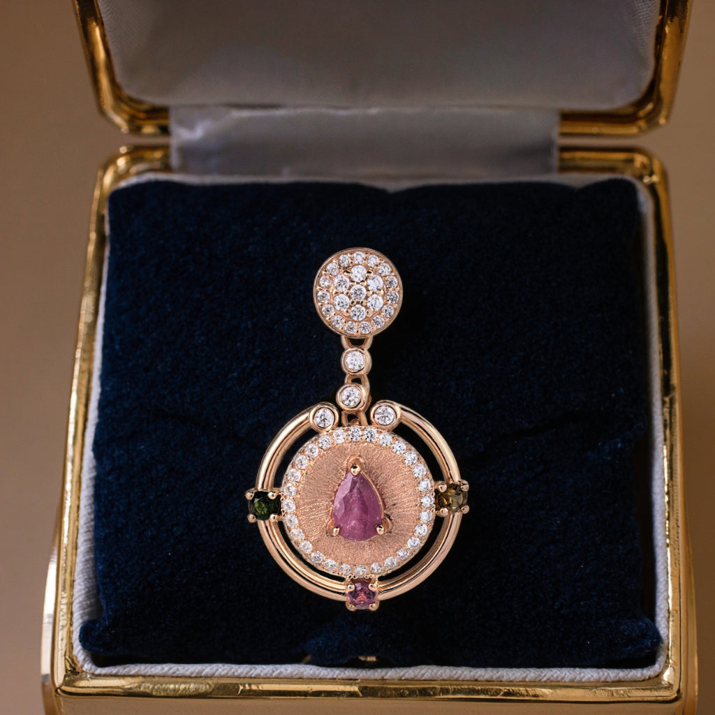 Charming Rose Gold Plated Silver 925 Jewelry Natural Tourmaline Pendant