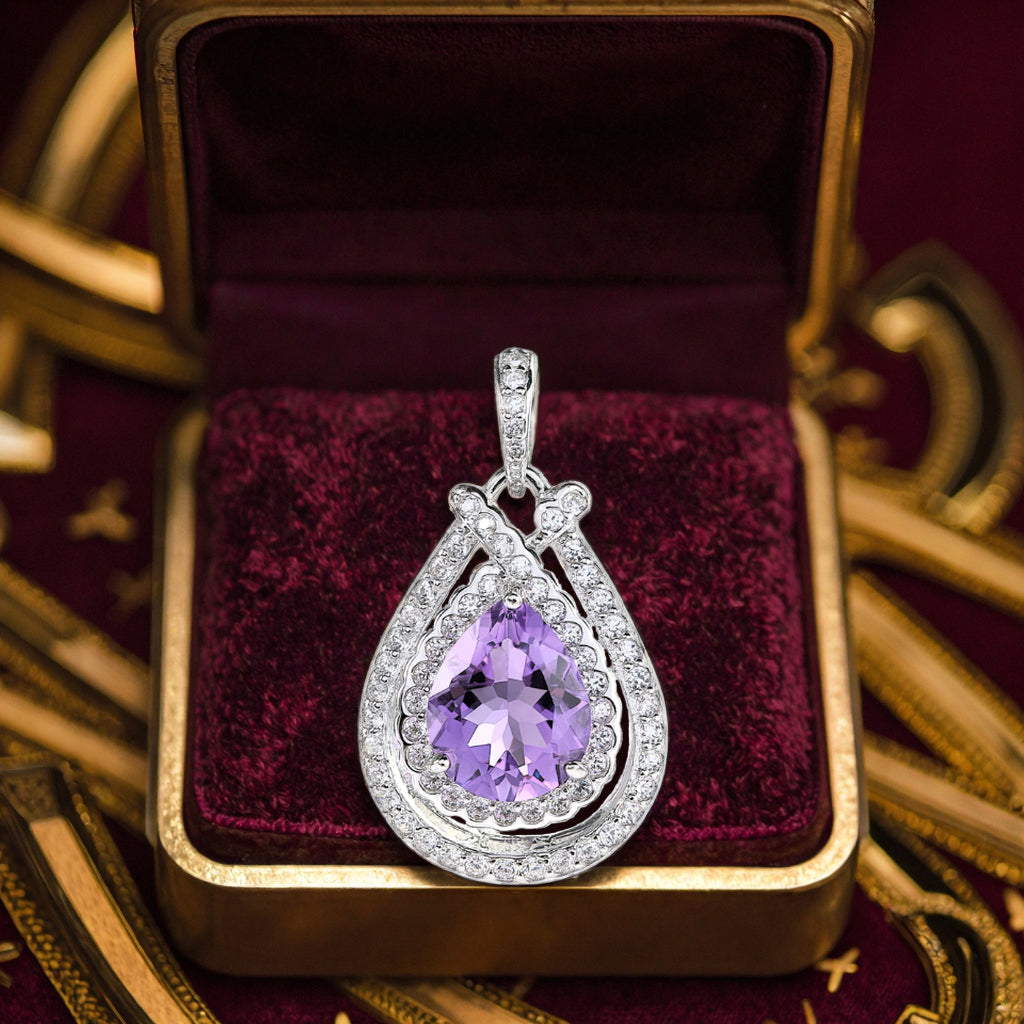 925 Silver Refined Rhodium Plated Pendant with Natural Amethyst