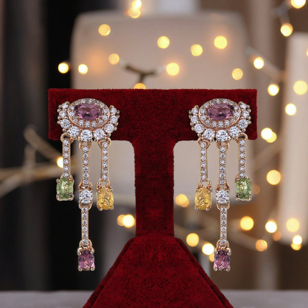 Rose Gold Plated S925 Silver Natural Tourmaline Evil's Eye Drop Earrings