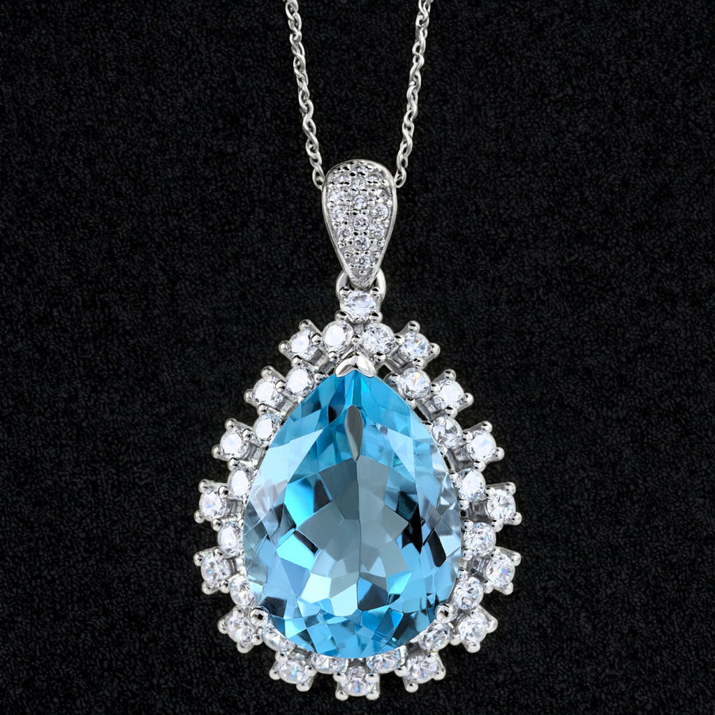 925 Sterling Silver Natural Sky Blue Topaz Pendant Unique Rhodium Plated