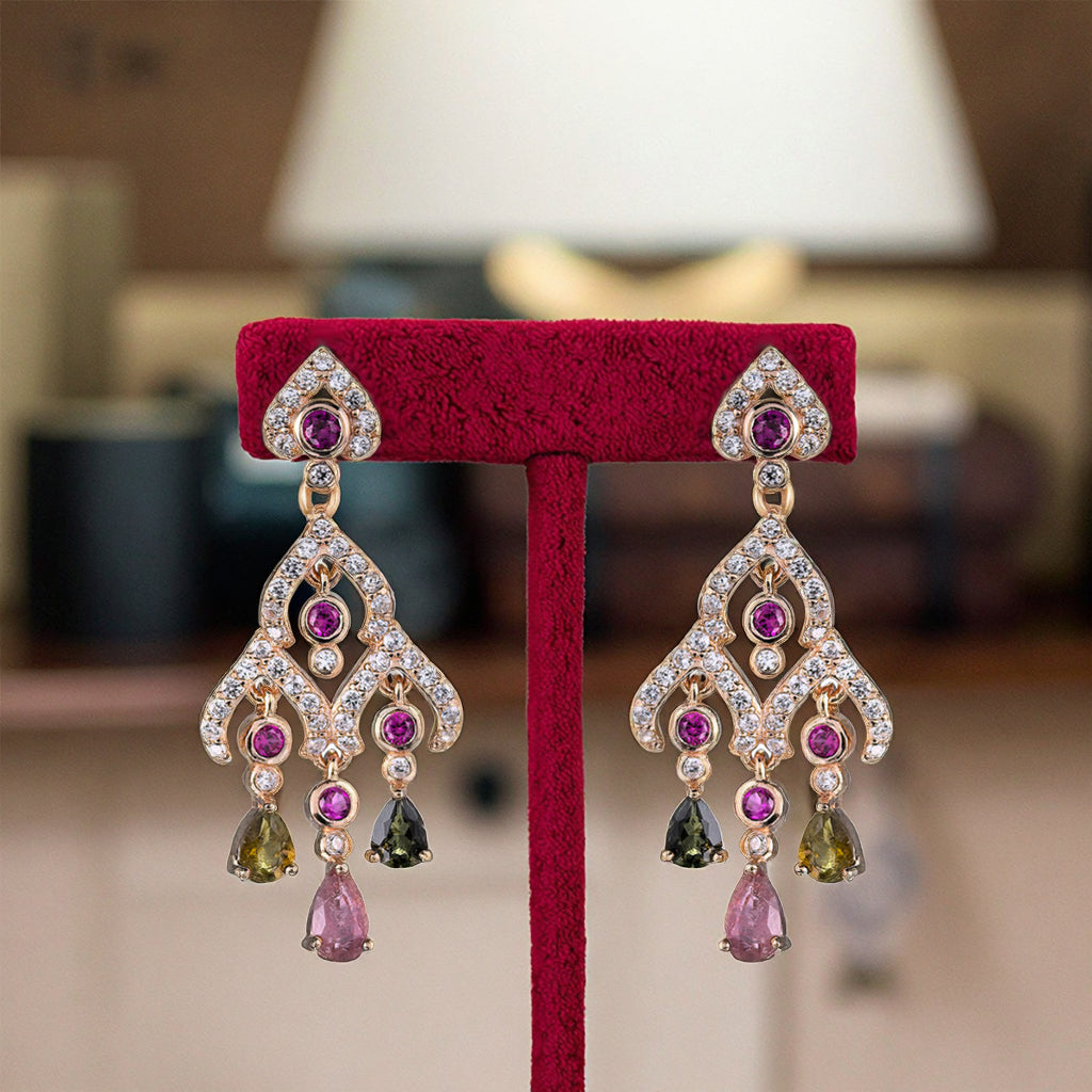 Elegant Rose Gold Plated 925 Sterling Silver Natural Tourmaline Bell Shaped Drop Earrings