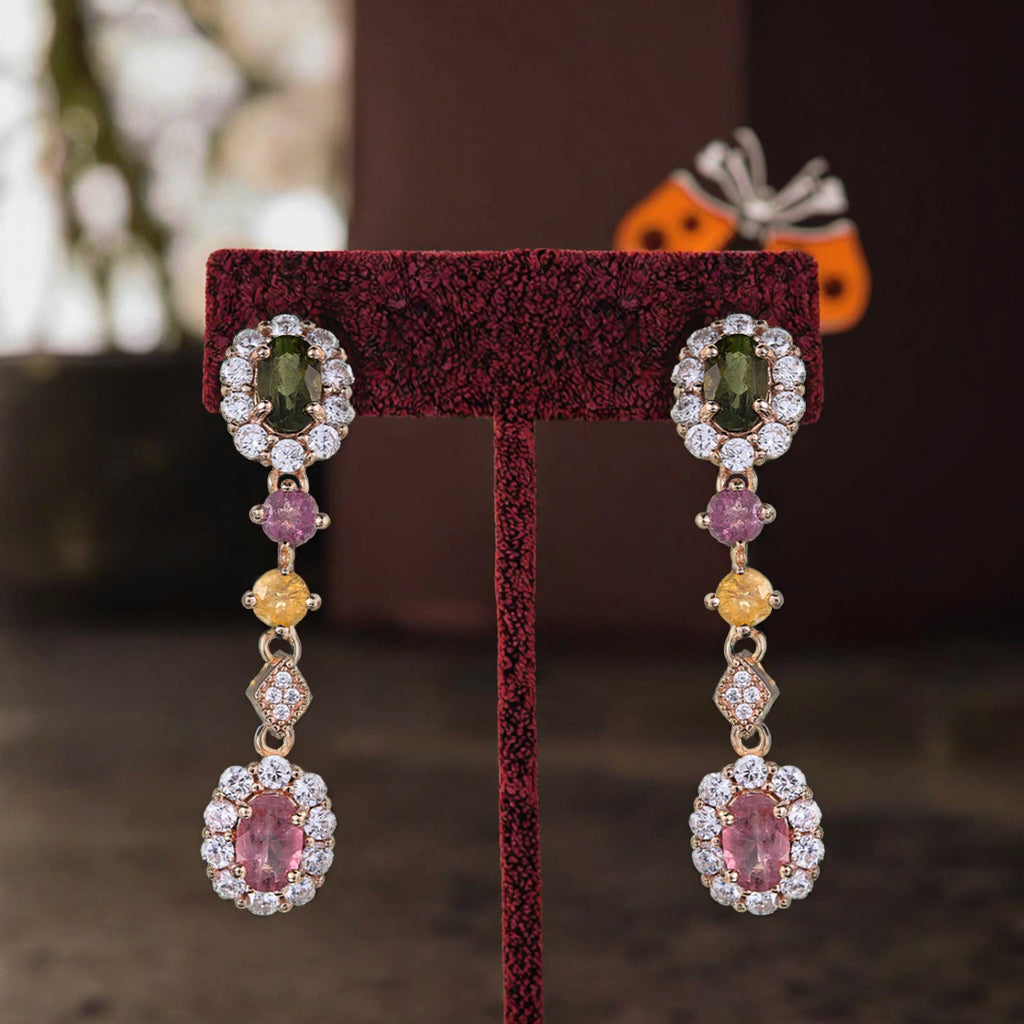 Gorgeous Rose Gold Plated 925 Sterling Silver Natural Tourmaline Drop Earrings