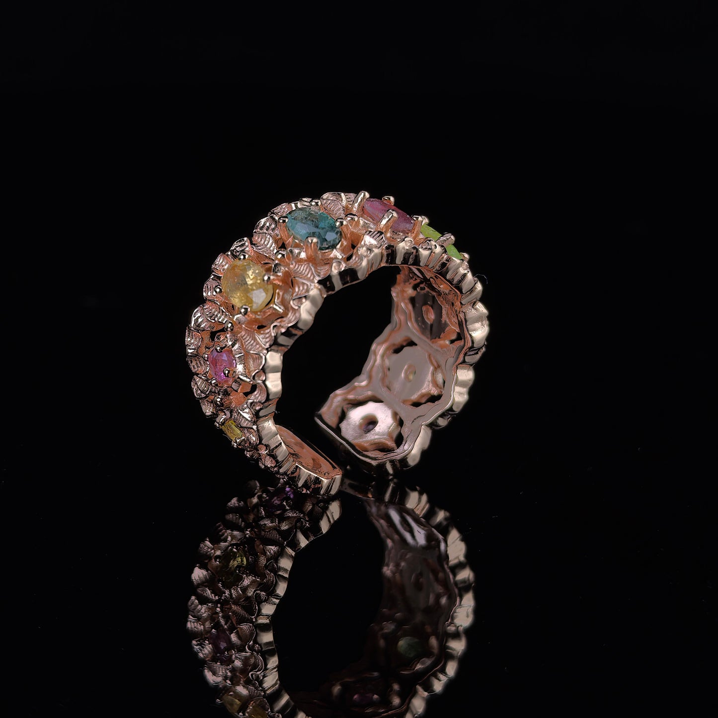 Elegant Rose Gold Plated 925 Silver Jewelry Natural Tourmaline Ring