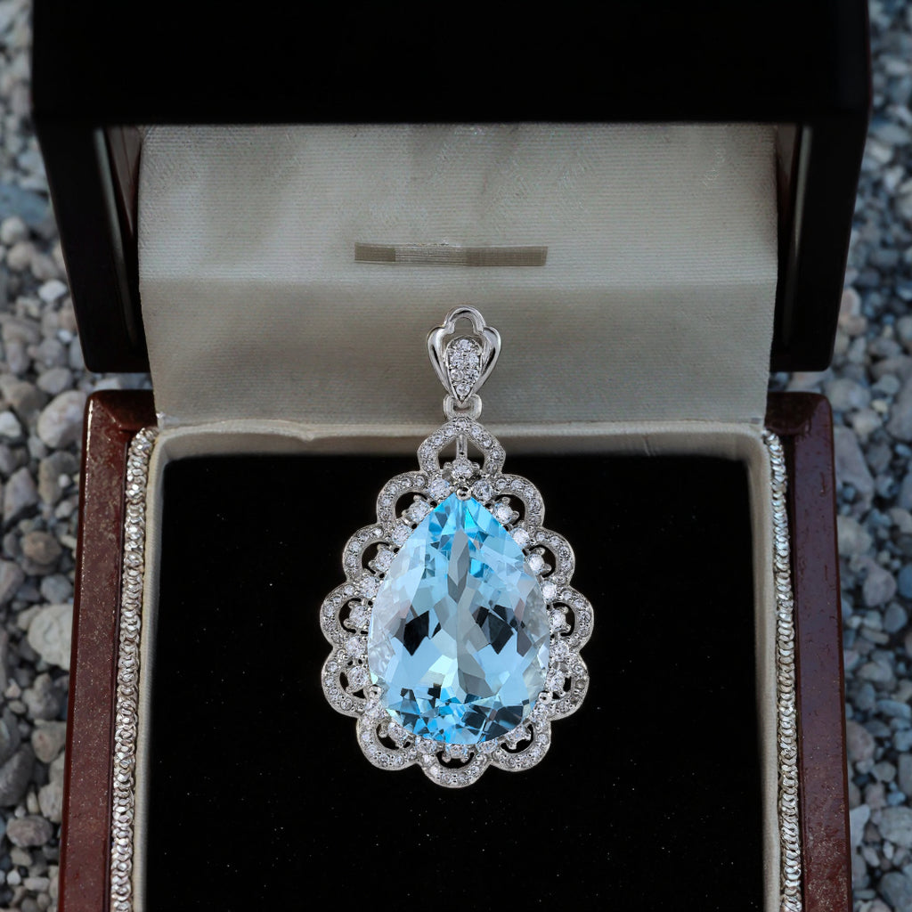 Classical Rhodium Plated 925 Sterling Silver Natural Sky Blue Topaz Pendant
