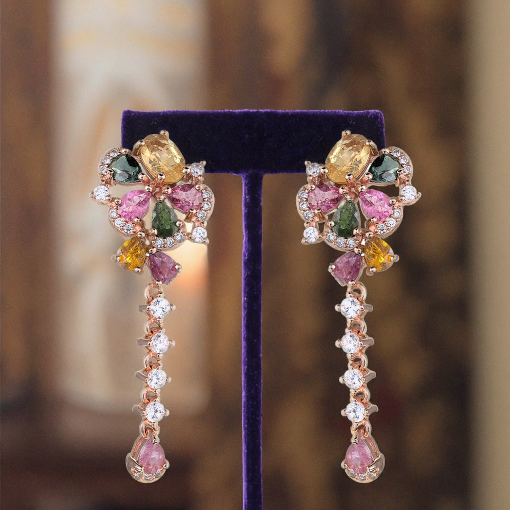 Exquisite Rose Gold Plated Silver 925 Jewelry Natural Tourmaline Flower Drop Earrings