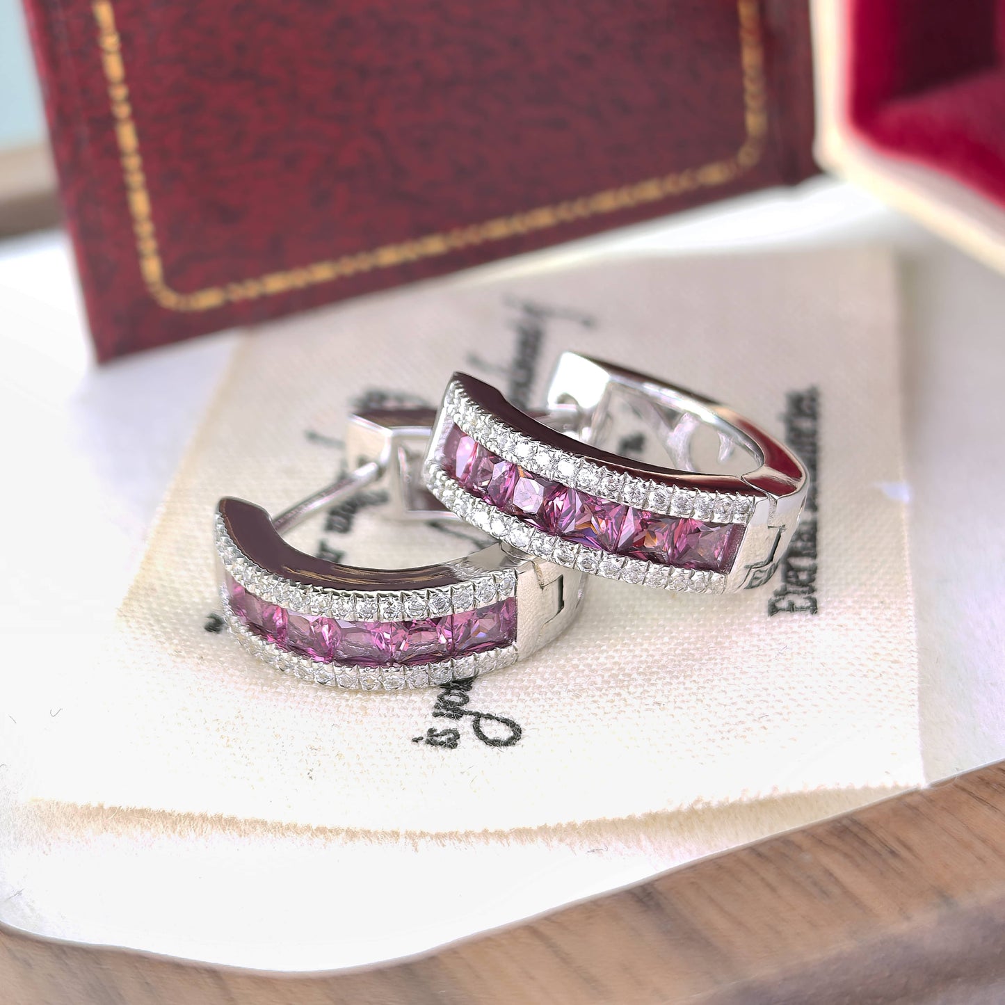 Dazzling Rhodium Plated Silver 925 Jewelry Natural Pyrope Hoop Earrings