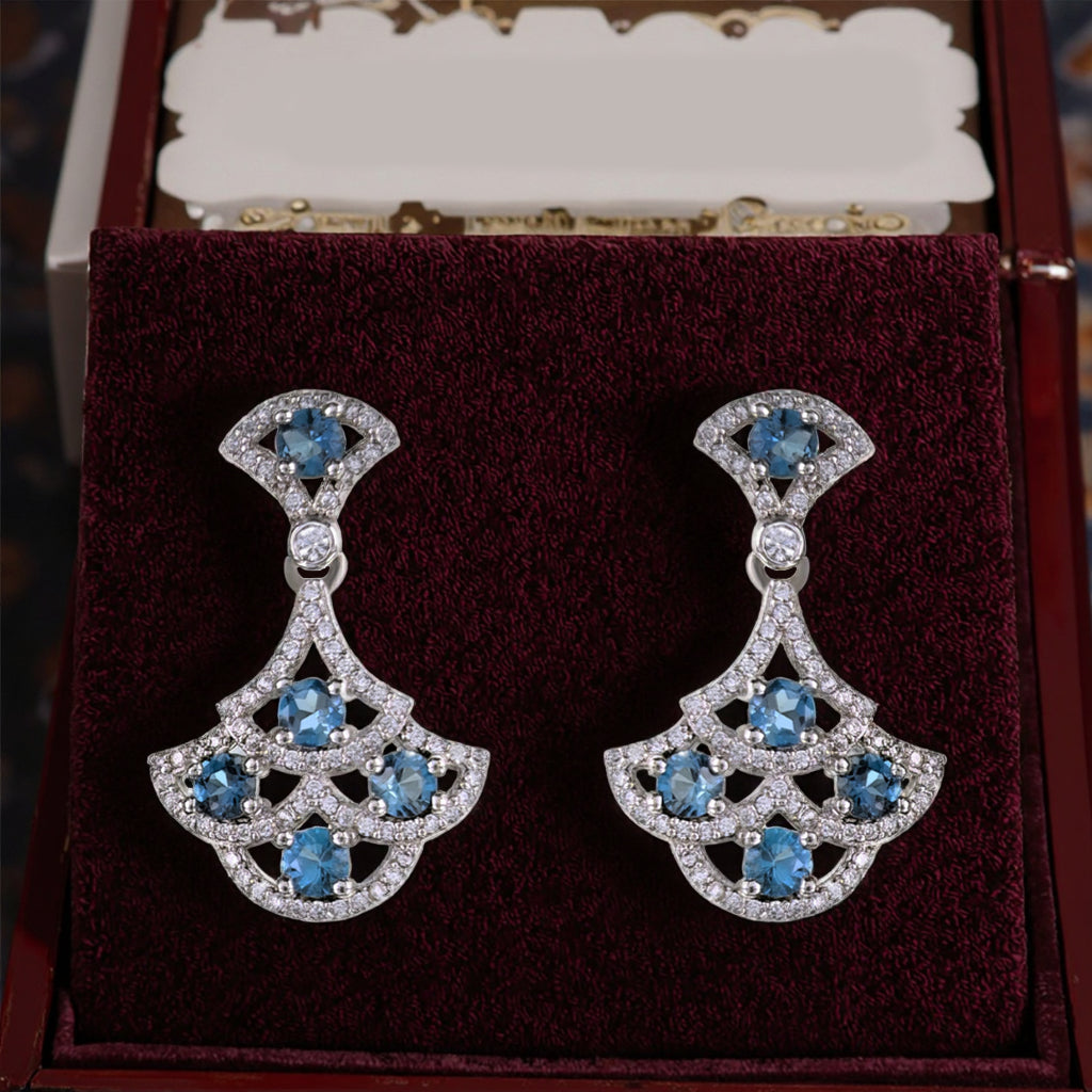 Graceful Rhodium Plated Silver 925 Jewelry Natural London Blue Topaz Drop Earrings