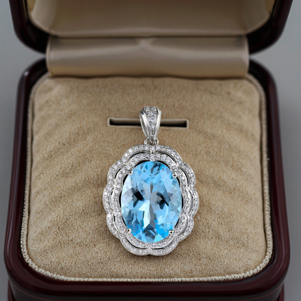 Gorgeous Rhodium Plated 925 Silver Natural Sky Blue Topaz Flower Pendant