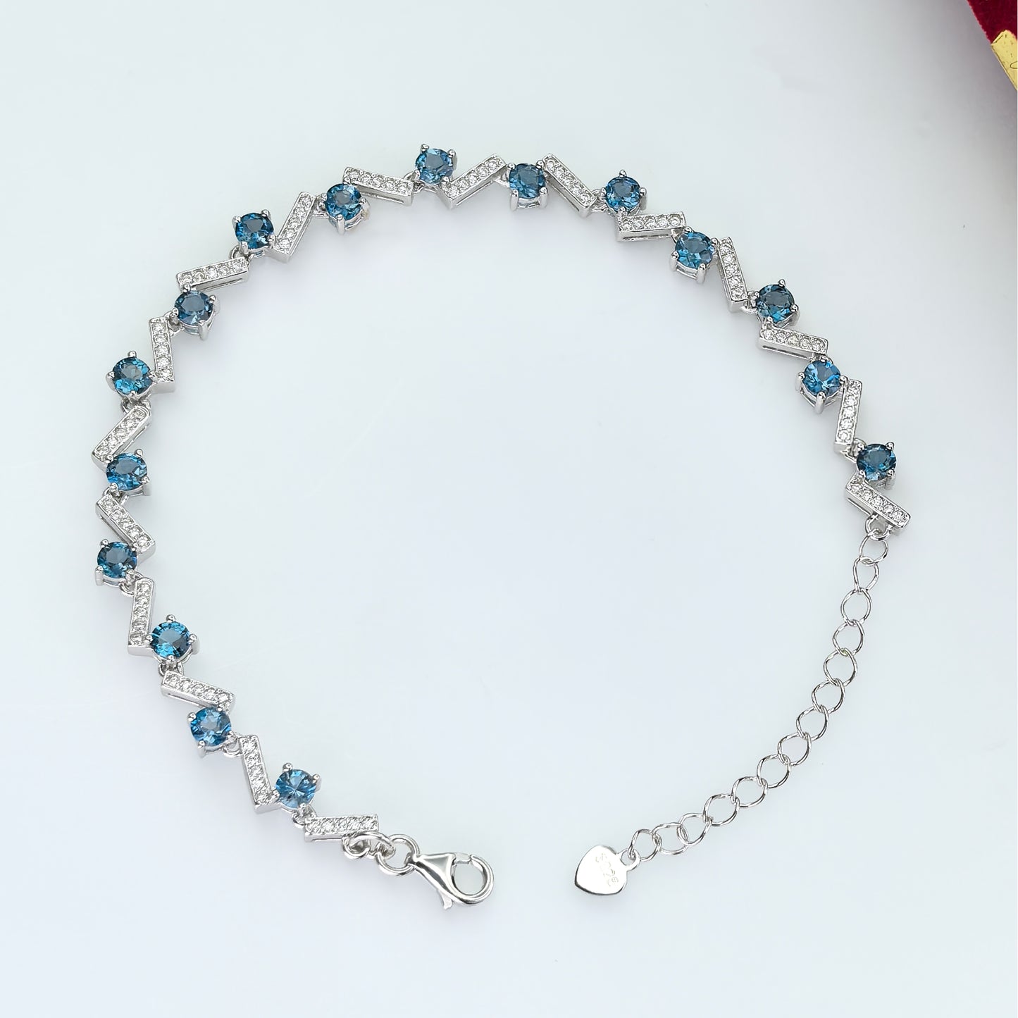 Unique Rhodium Plated Silver 925 Bracelet Natural London Blue Topaz