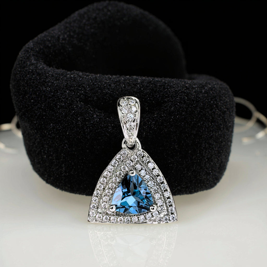 Sparkling Rhodium Plated Silver 925 Jewelry Natural London Blue Topaz Pendant