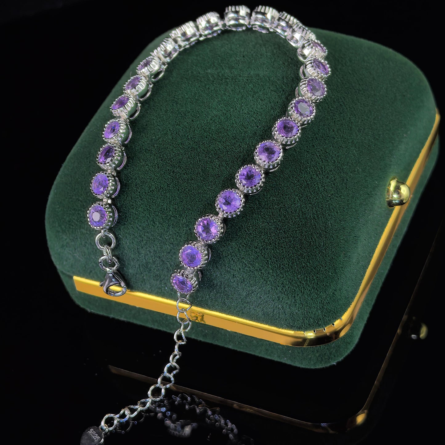 Elegant Rhodium Plated Silver 925 Jewelry Natural Amethyst Bracelet