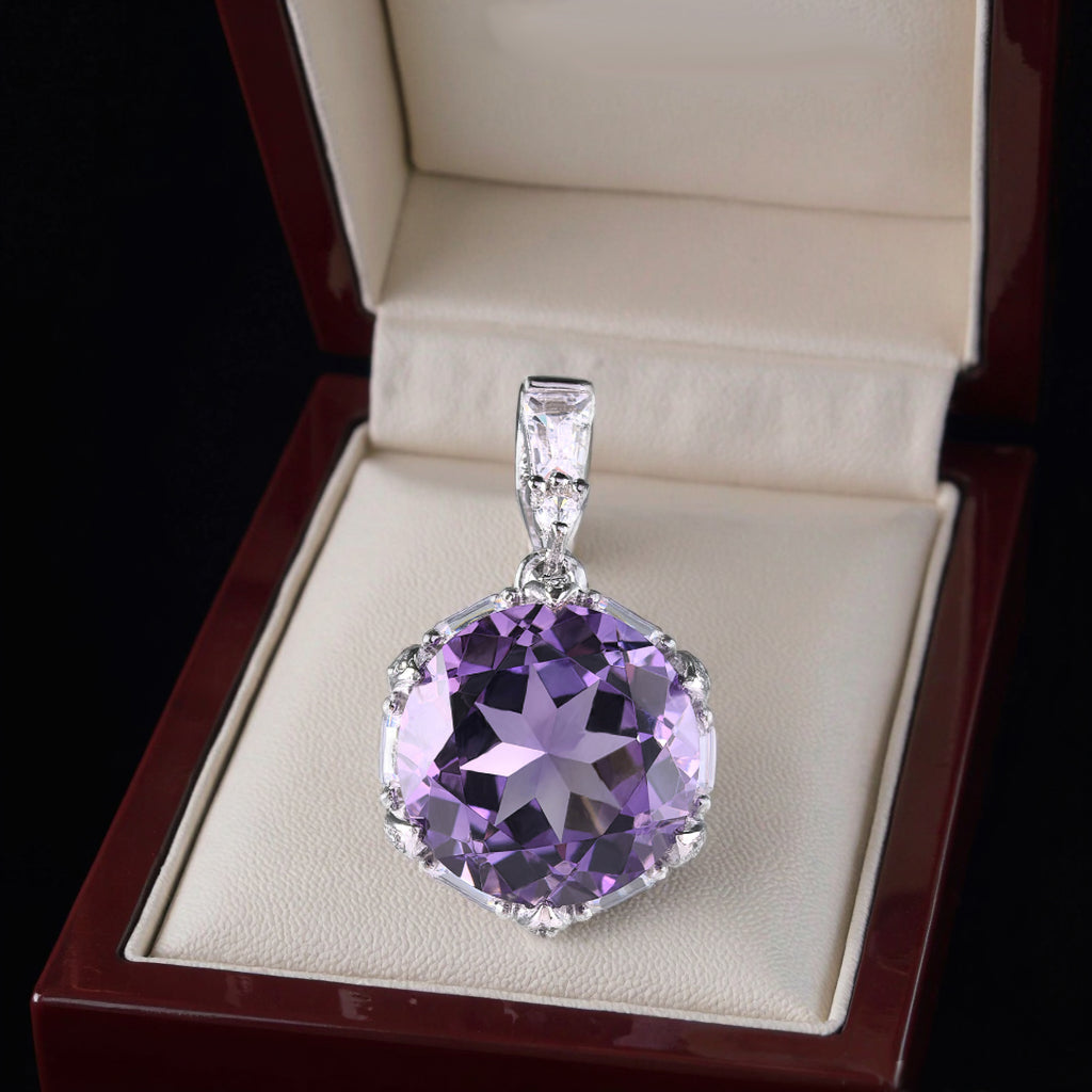 Gorgeous Rhodium Plated 925 Silver Jewelry Natural Amethyst Pendant