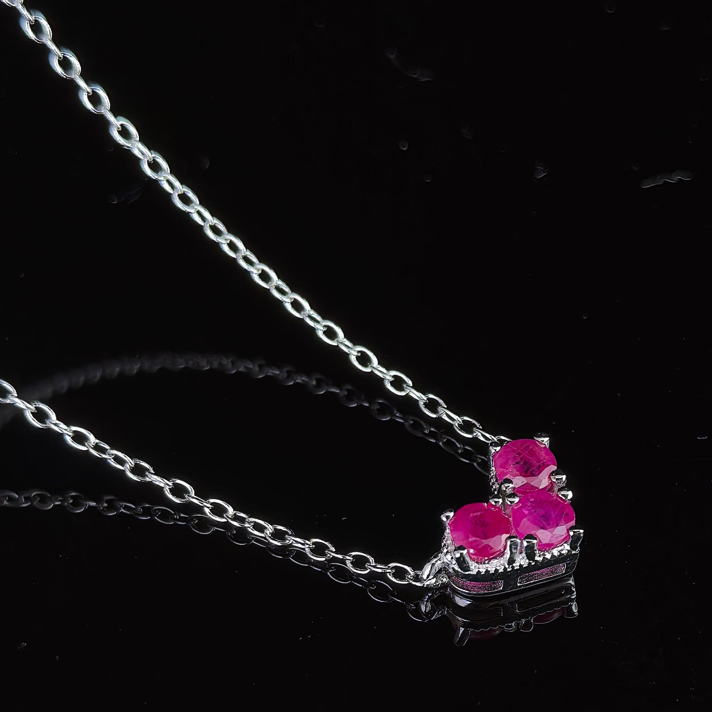 Delicate Rhodium Plated 925 Silver Jewelry Natural Ruby Necklace