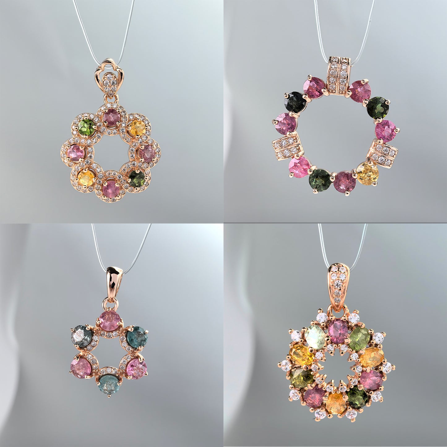 925 Silver Dazzling Rose Gold Plated Fine Pendants Natural Tourmaline round Charm Pendants