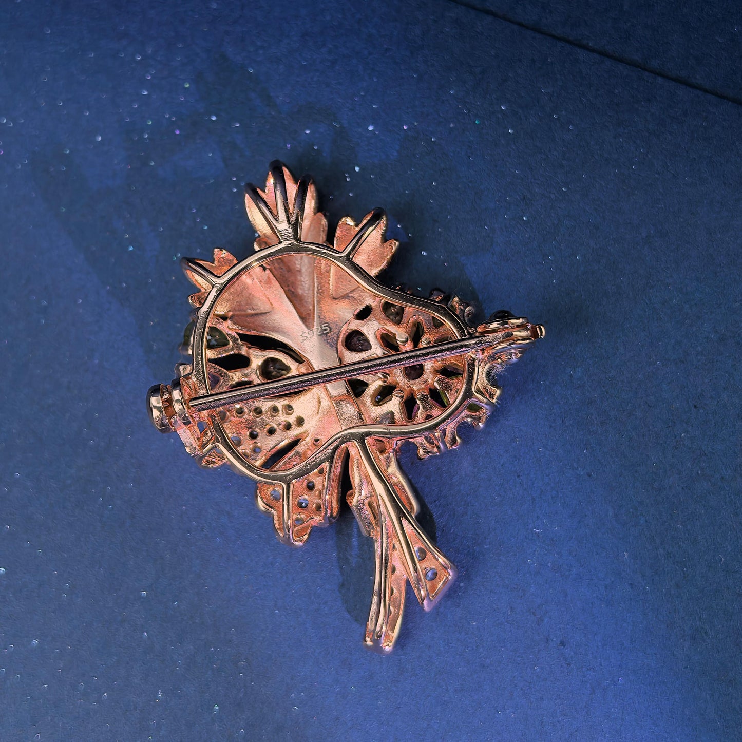 Delicate Rose Gold Plated Silver 925 Jewelry Natural Tourmaline Flower Brooch