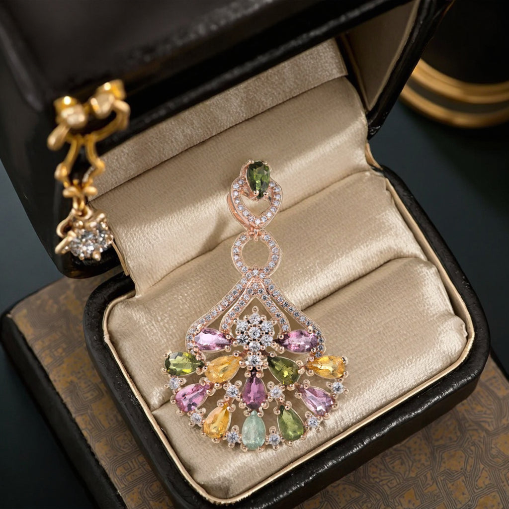 Rose Gold Plated 925 Sterling Silver Natural Tourmaline Pendant Exquisite Charm