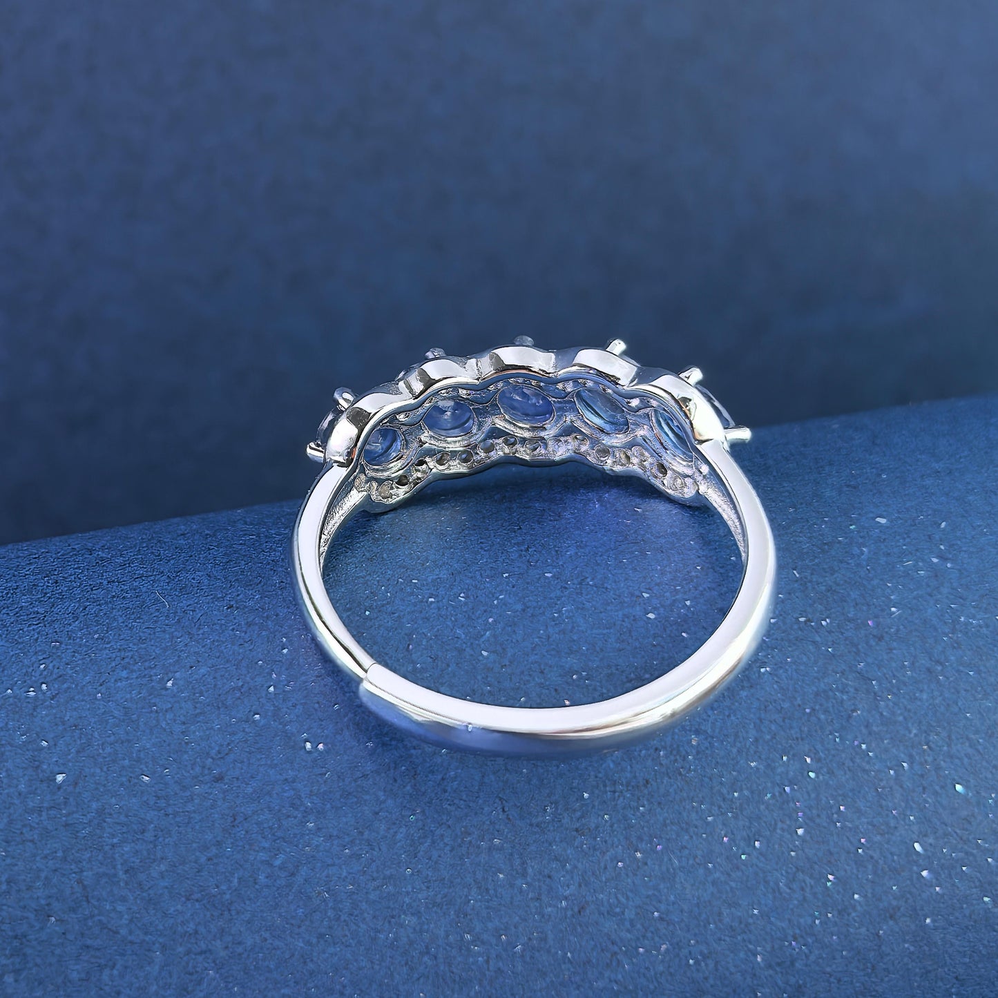 Charming Rhodium Plated 925 Silver Jewelry Natural Sapphire Ring
