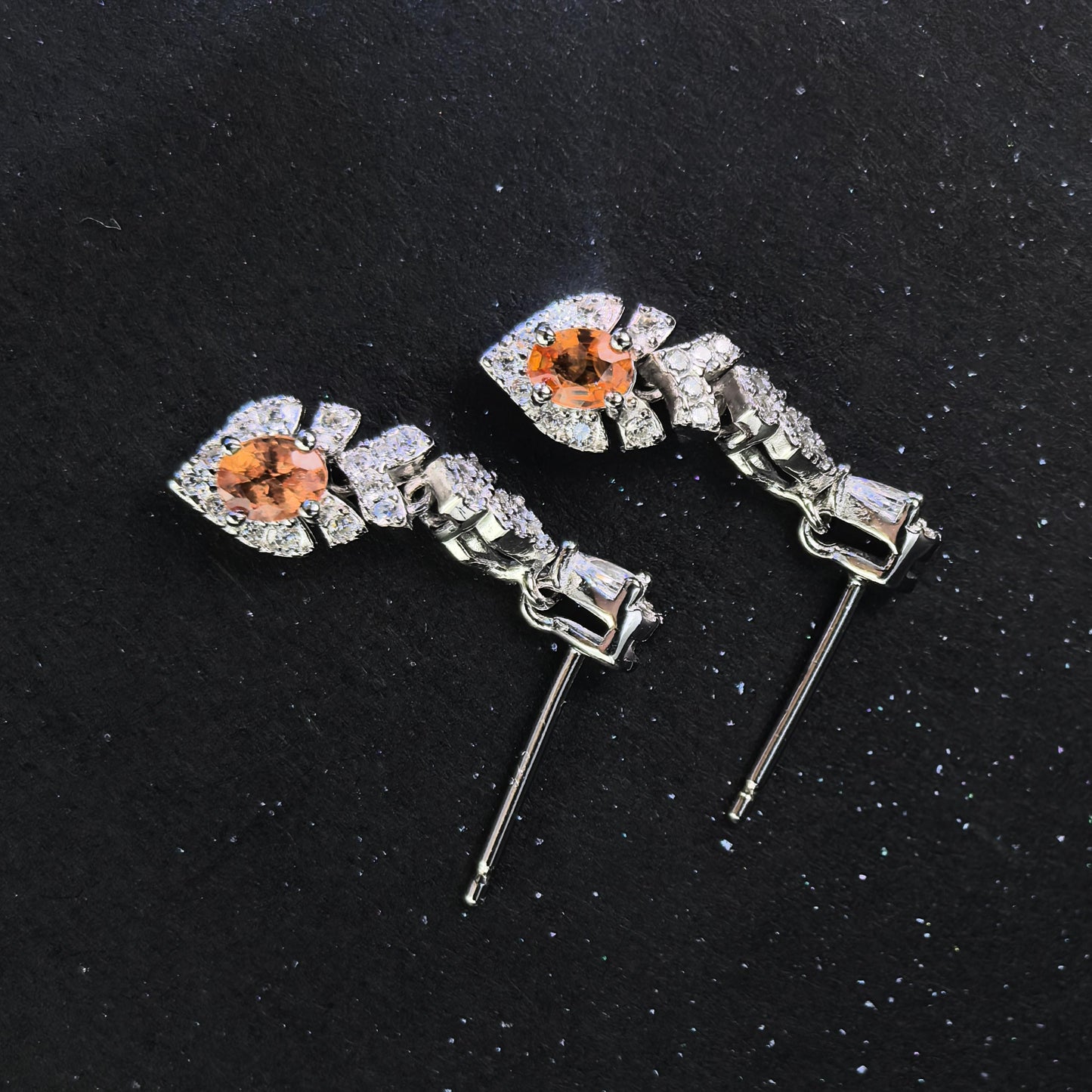 Elegant Rhodium Plated 925 Silver Jewelry Natural Mandarin Sapphire Drop Earrings