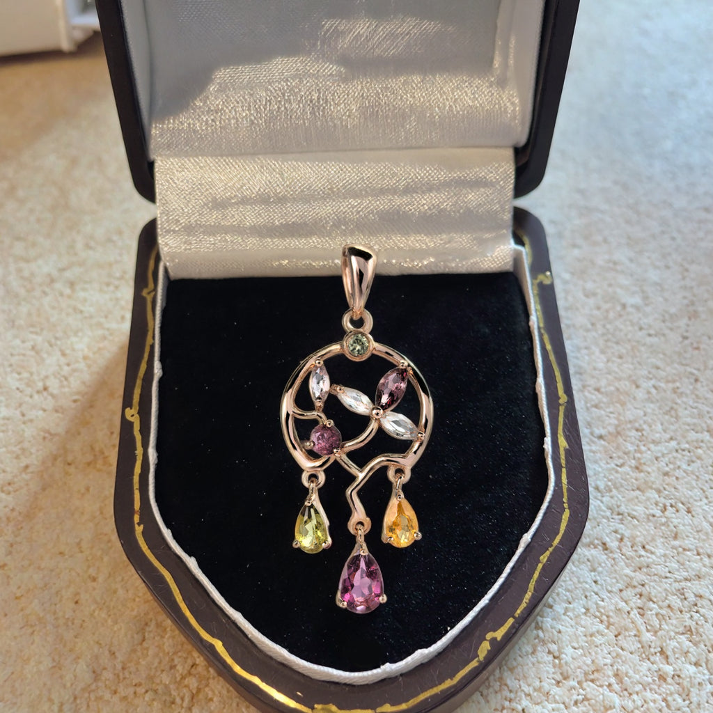 Gorgeous Rose Gold Plated 925 Sterling Silver Natural Tourmaline Pendant